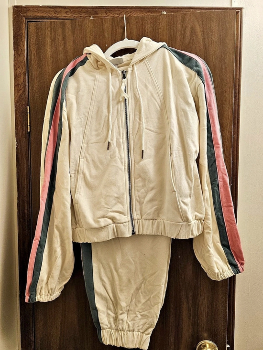 The Greii Color Block Track Set in Cream, Olive & Pink Large NWT